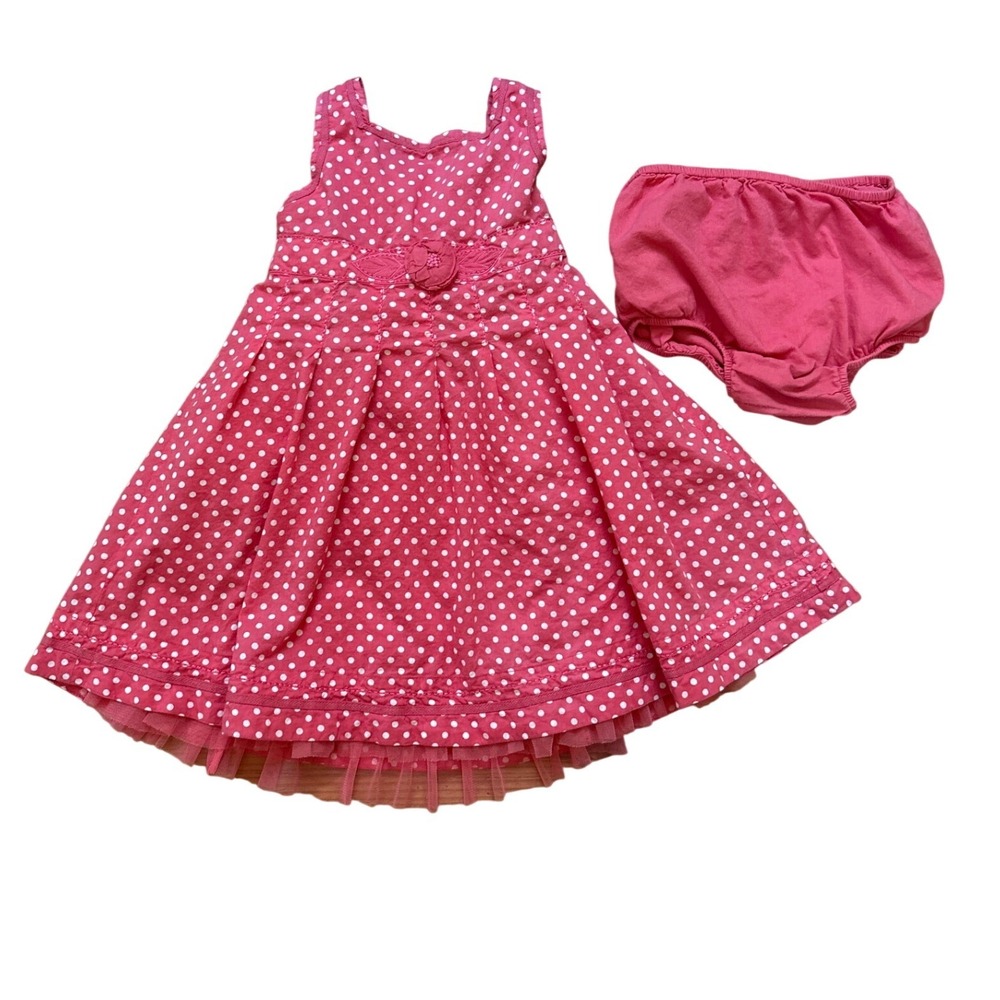 Monsoon Polka Dot Dress Kids Pink Excellent Flower‎ Tulle Trim SIZE 12-18 Months